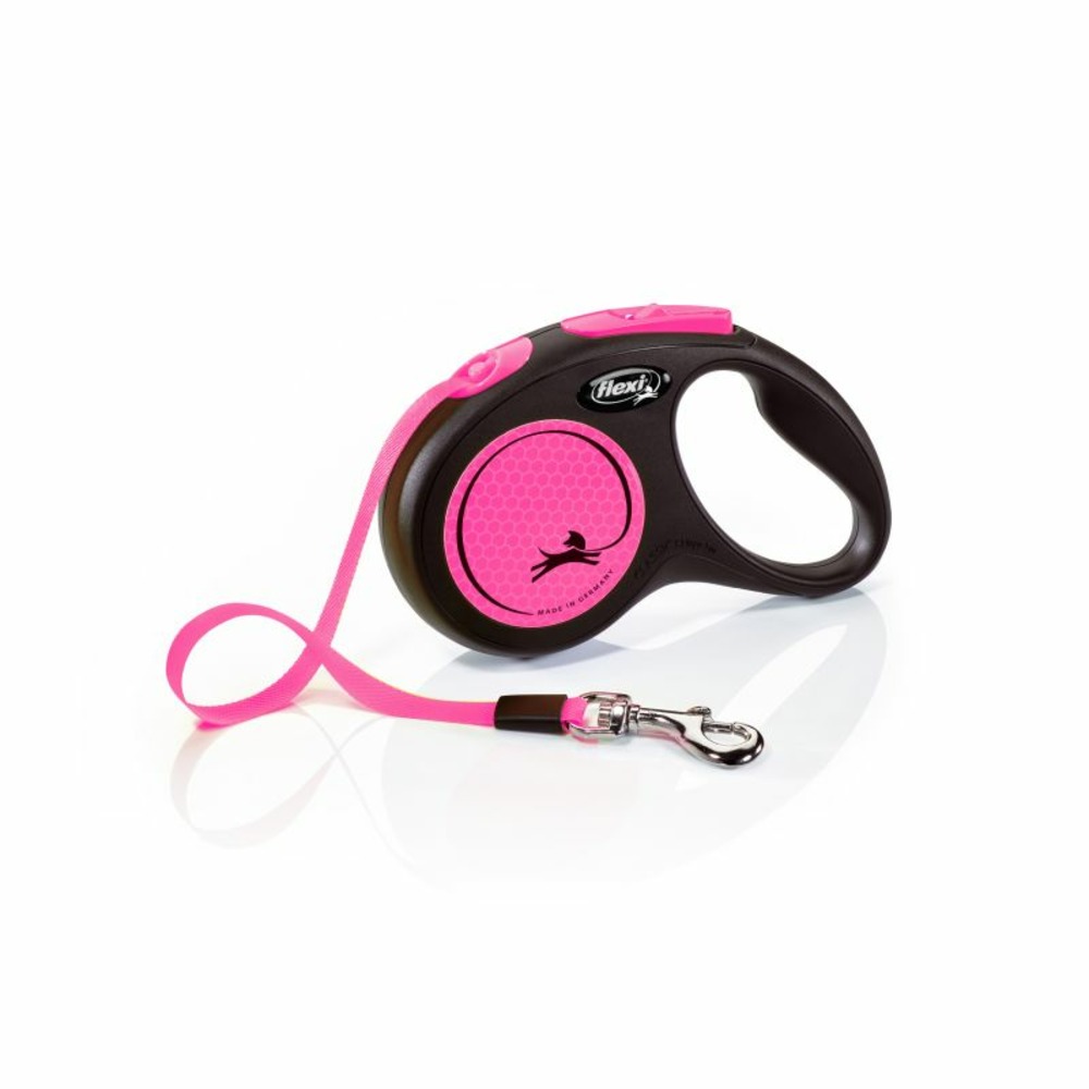 Laisse new neon s tape 5 m black/ neon pink flexi cl11t5-251-s-neop