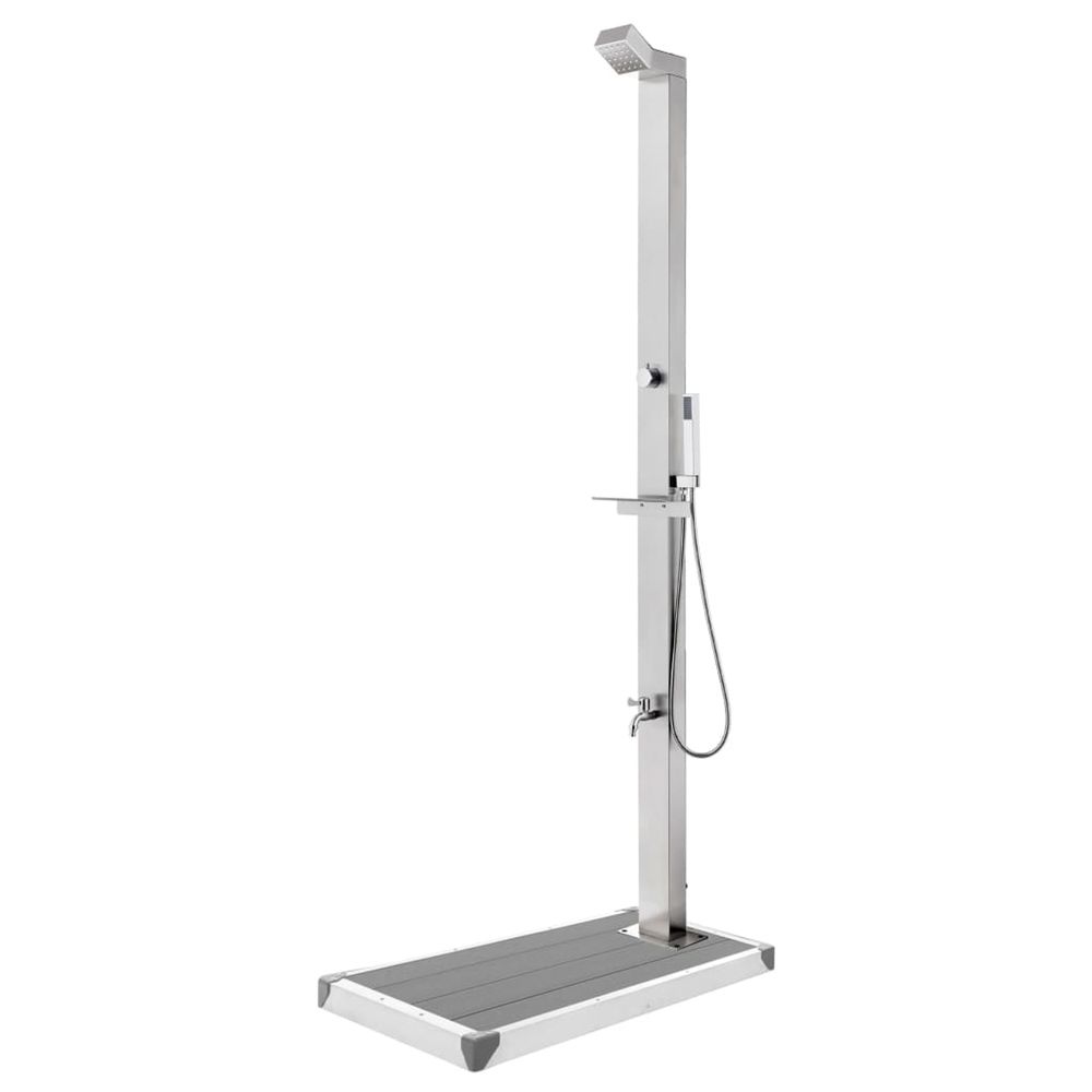 Douche de jardin avec base gris 225 cm acier inoxydable
