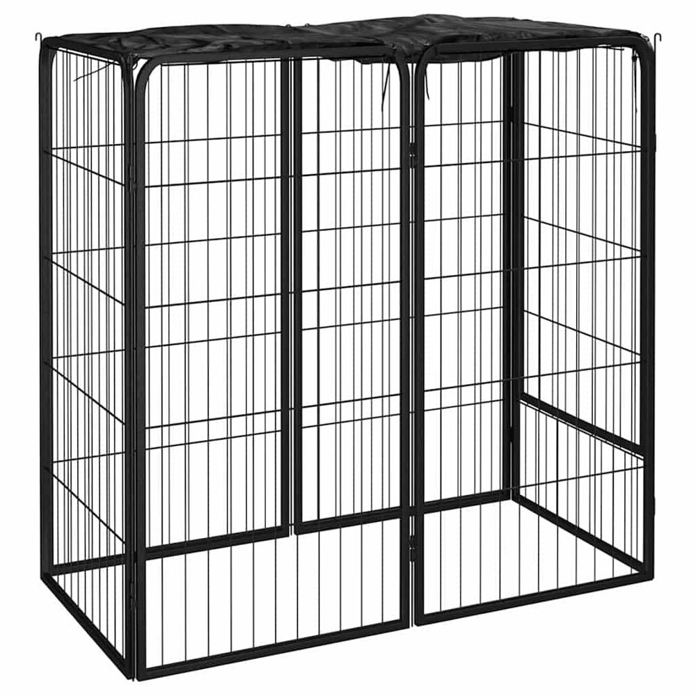 Parc pour chien modulable 6 panneaux 100cm en acier avec toit noir