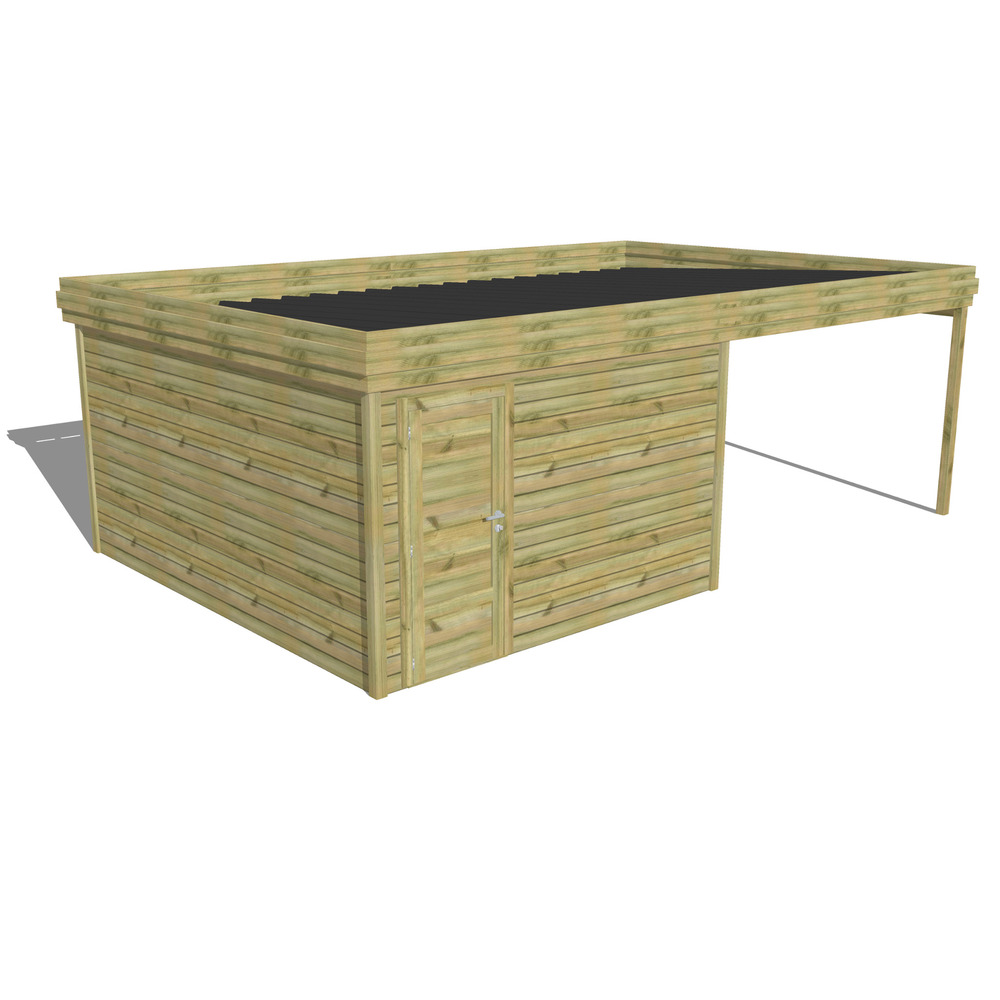 Abri de jardin bois pin traité autoclave 27mm - 6,94x4,34m / 30m2 - bac acier - abri français