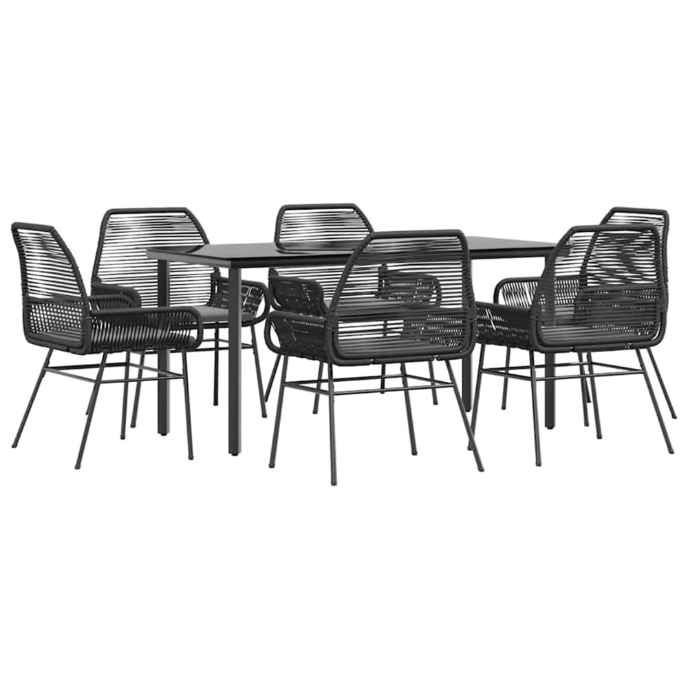 Ensemble à manger de jardin coussins 7pcs noir poly rotin verre