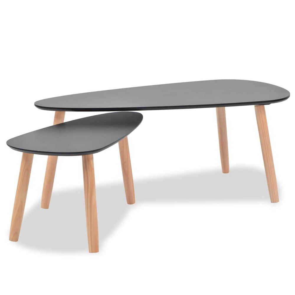 Ensemble de tables basses pin massif Noir