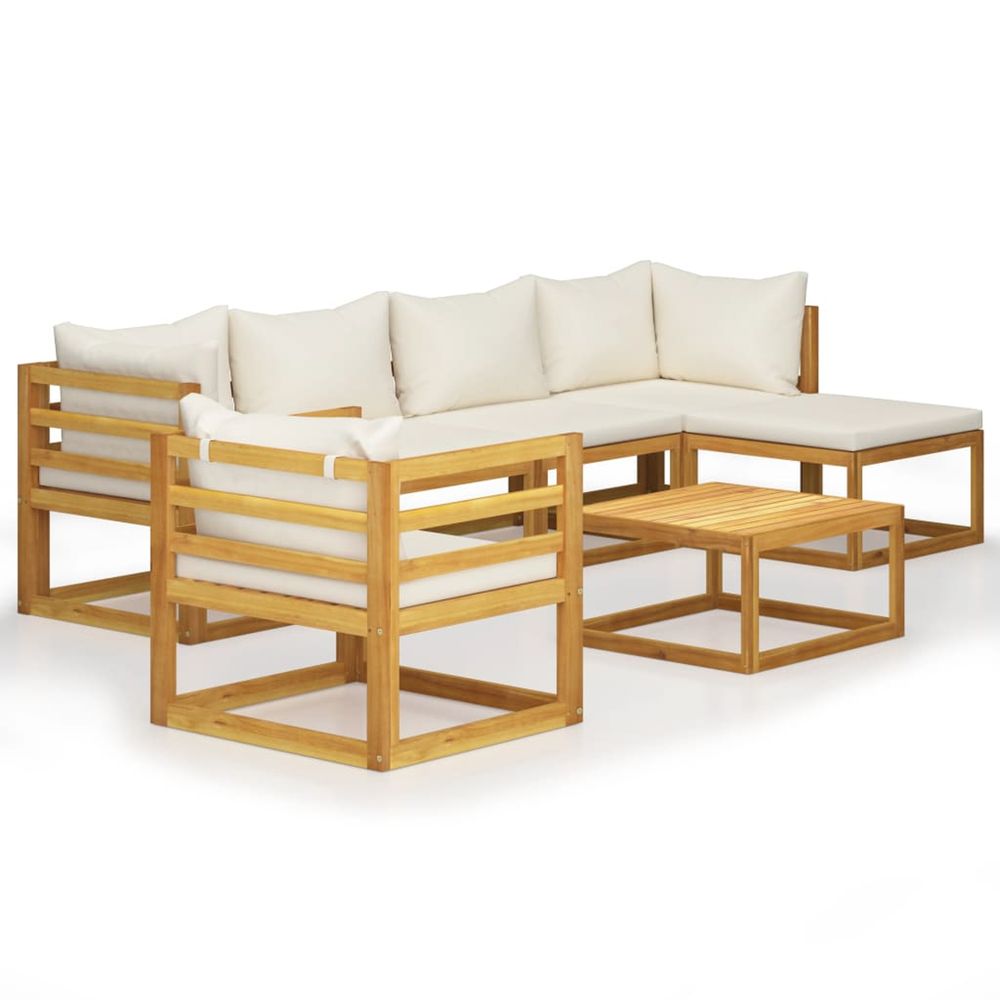 Salon de jardin 7 pcs avec coussin crème bois d'acacia solide