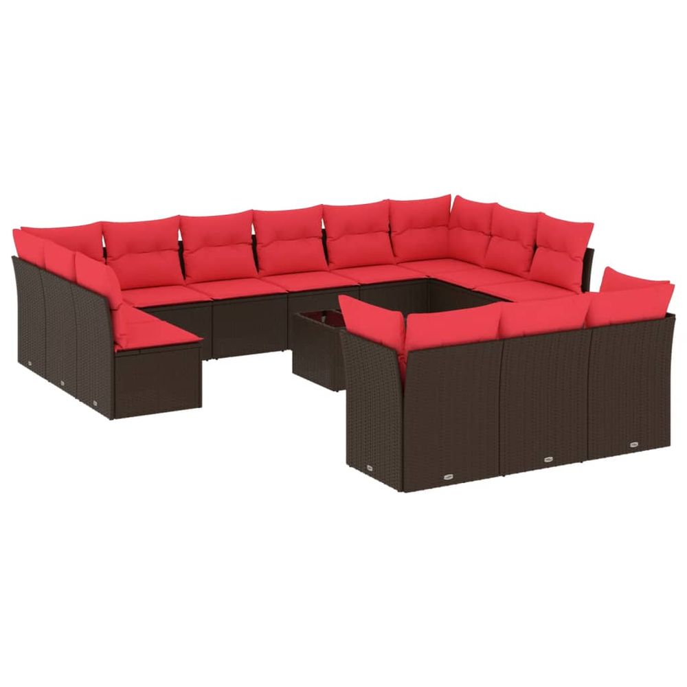 Ensemble de canapé de jardin 14 pcs avec coussins marron