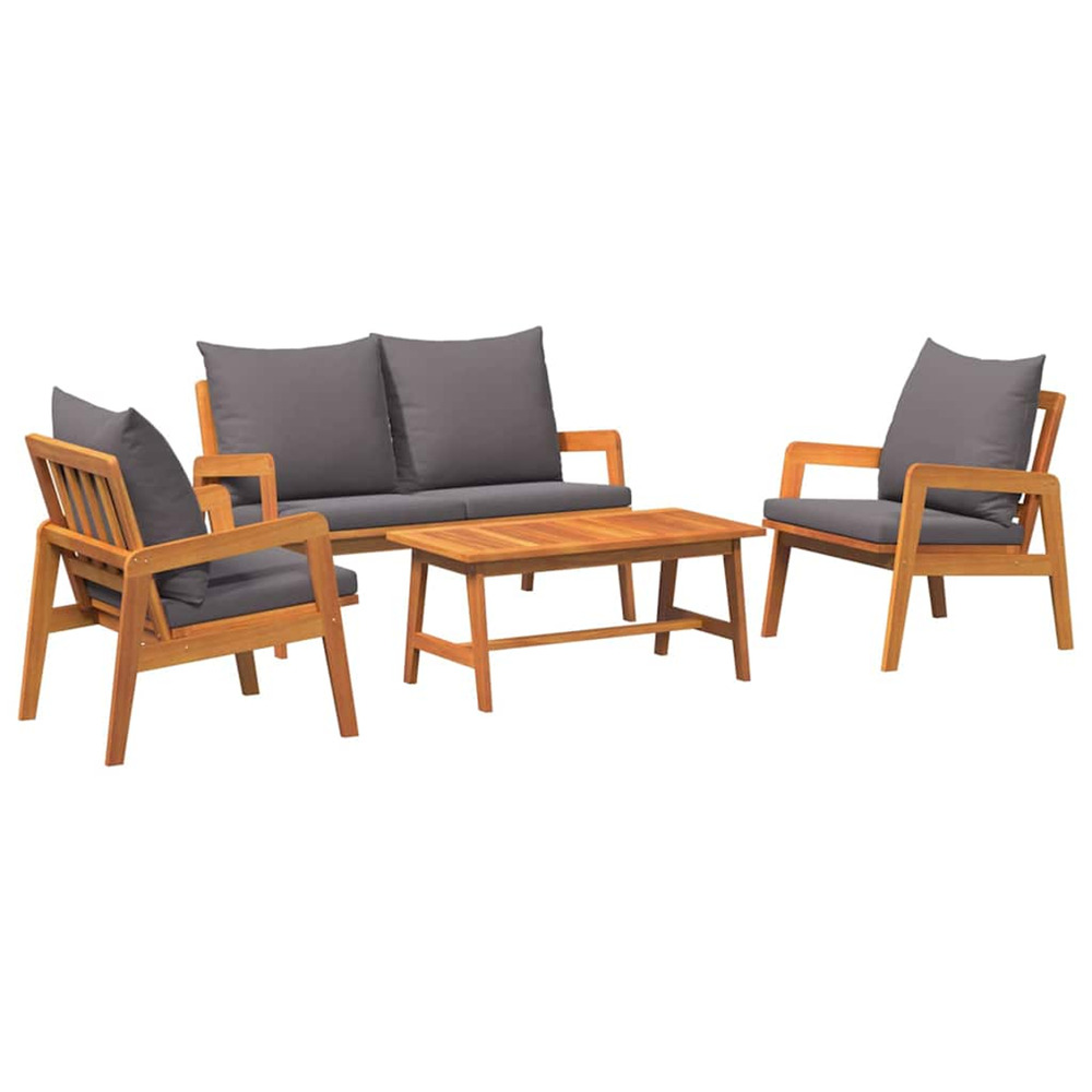 Ensemble bistrot avec coussin 4 pcs marron bois d'acacia massif