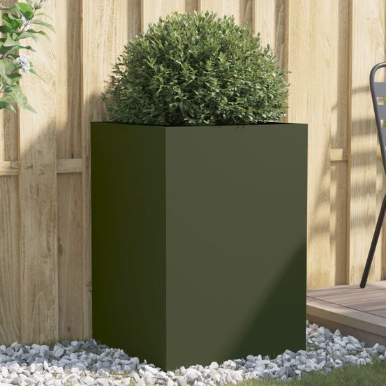 Jardinière haute grande capacité en acier 52x48x75 cm vert olive