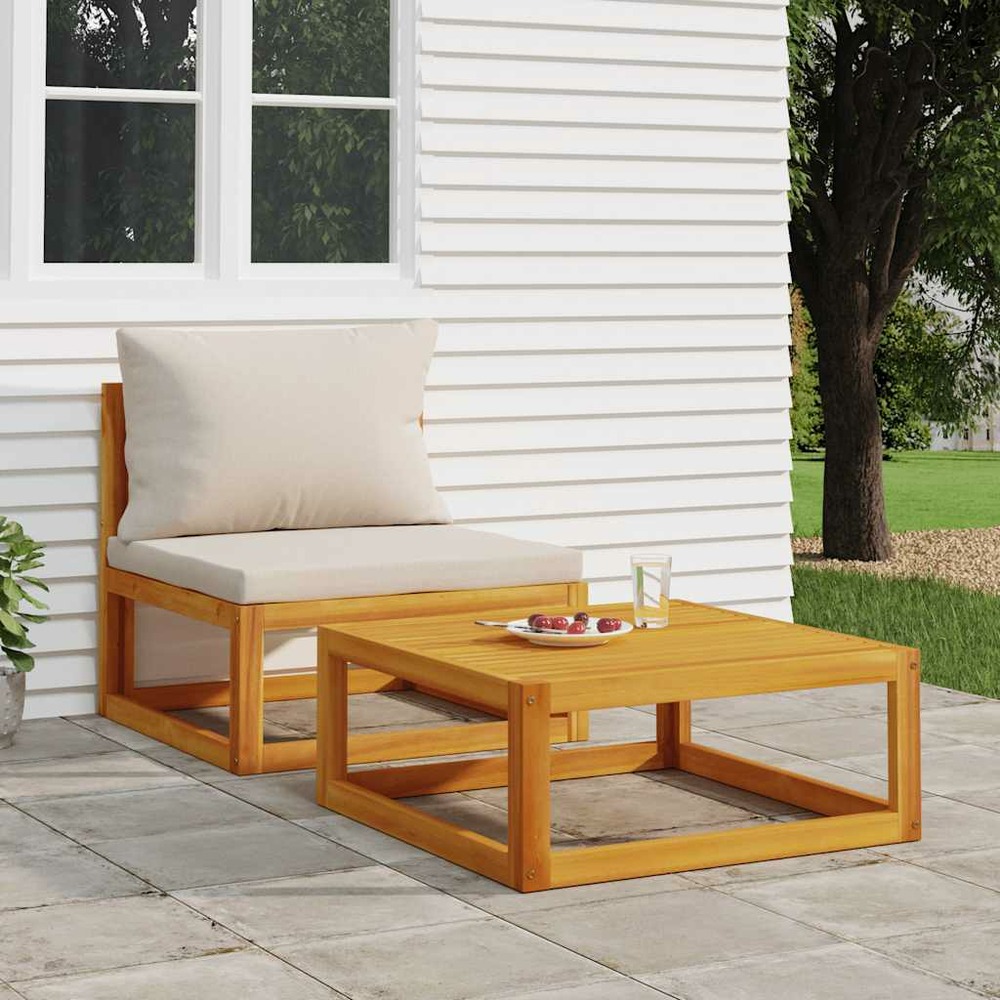 Salon de jardin avec coussins 2 pcs bois massif acacia