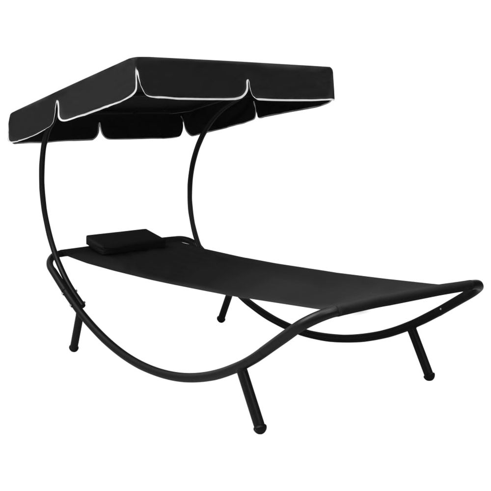 Lit de repos d'extérieur avec auvent et oreiller noir