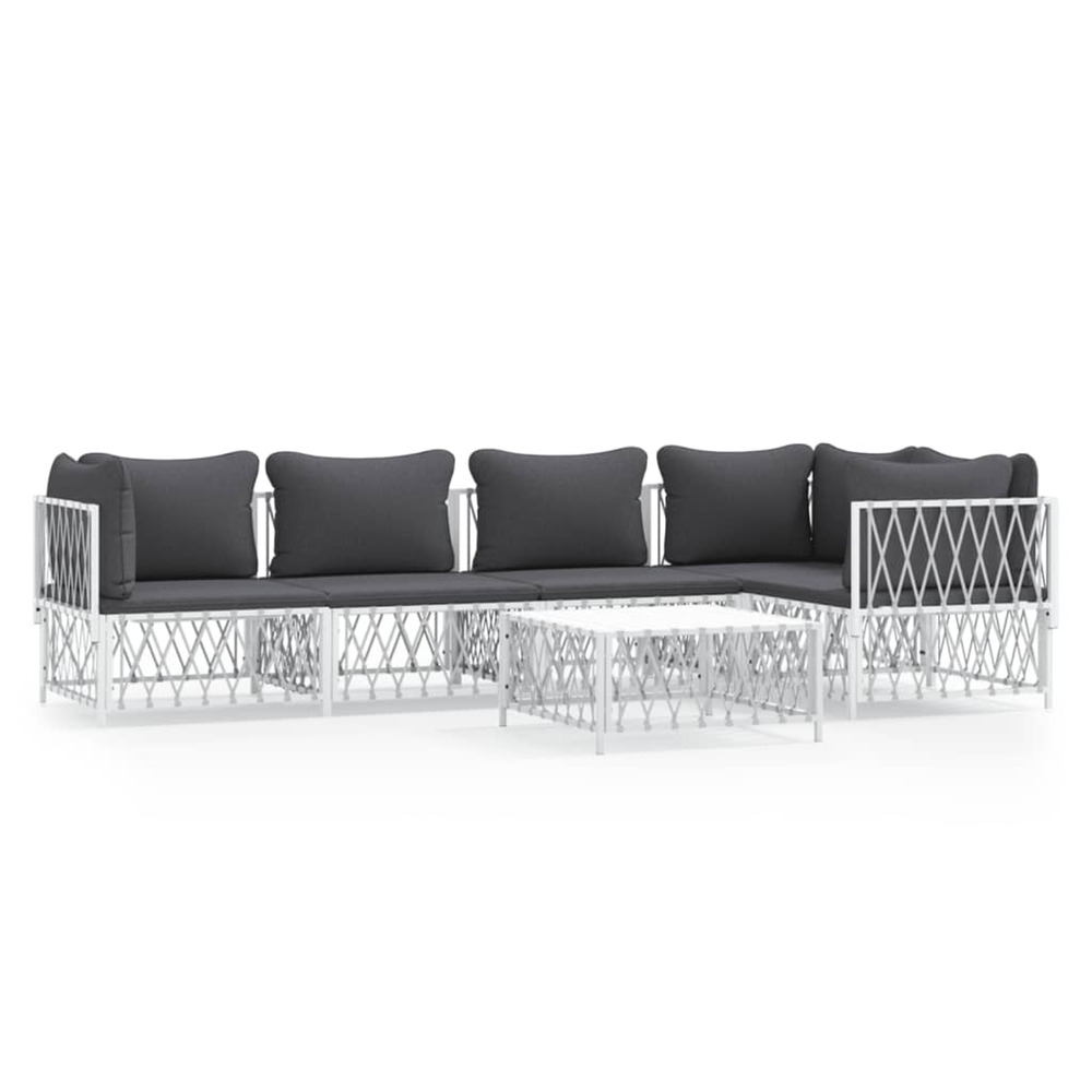 Salon de jardin avec coussins 6 pcs blanc acier