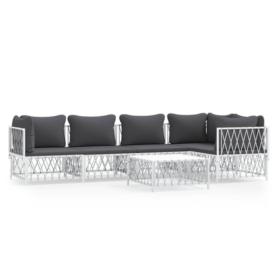 Salon de jardin avec coussins 6 pcs blanc acier