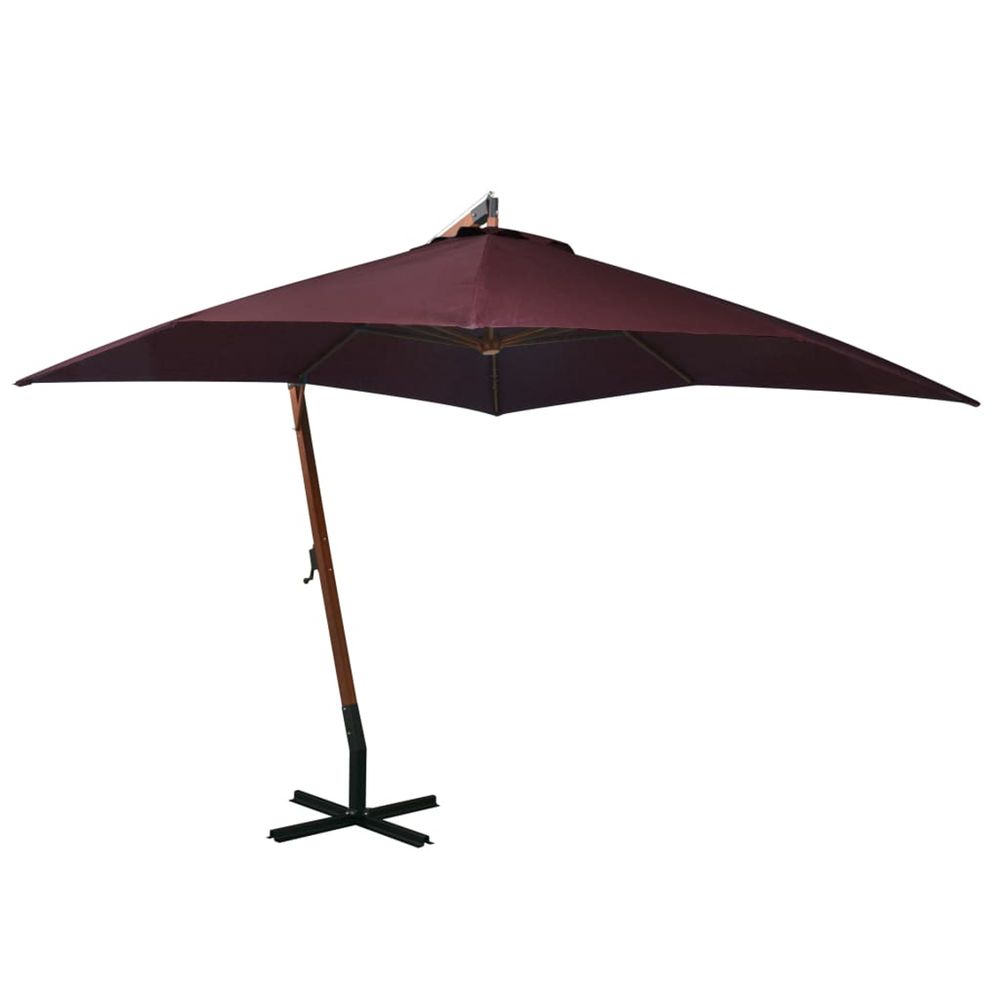 Parasol de jardin suspendu et mât rouge bordeaux bois de sapin
