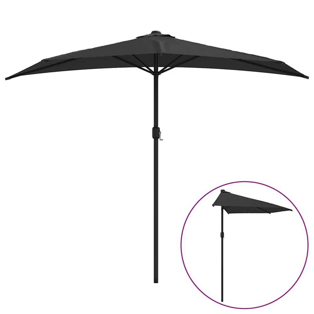 Parasol de balcon avec mât en aluminium noir 270x144x222cm demi