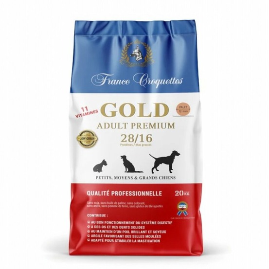 Croquette pour chien adulte gold adult premium 28/16 low grain – 20kg – adulte toute race/taille– france croquettes