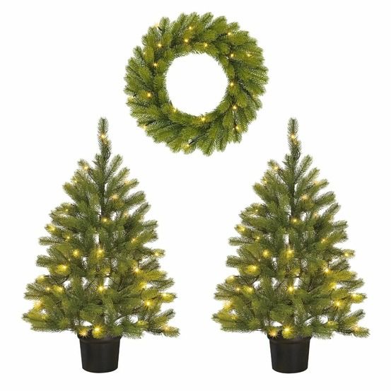 Black box trees nagoya coffret sapin de noël et couronne - 2 sapins de noël artificiels en 1 couronne avec éclairage led -