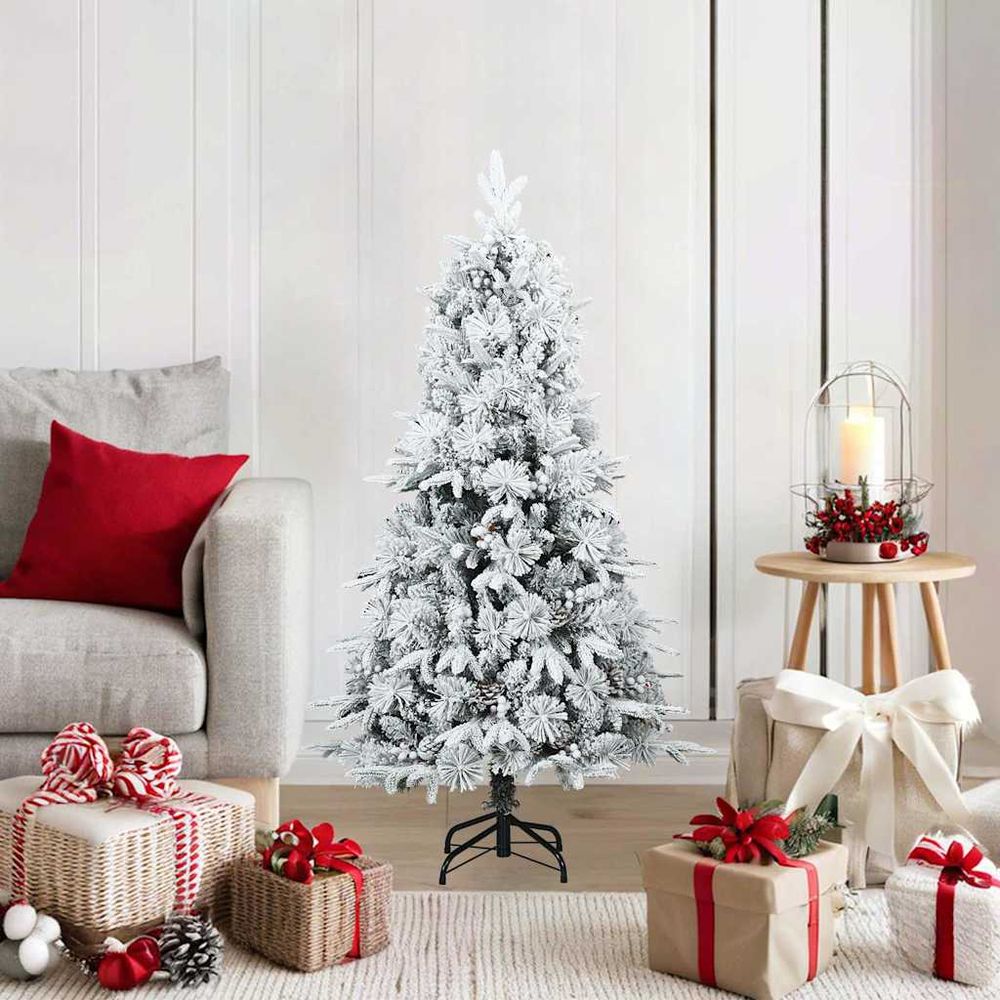 Sapin de noël artificiel enneigé décoré pour fêtes vert et blanc 120 cm