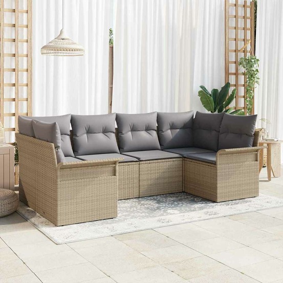 Ensemble de canapé de jardin avec coussin 6 pcs beige polyrotin