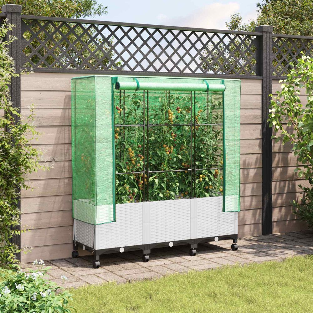 Jardinière serre roulettes extérieur protection plantes 120x40x144cm blanc