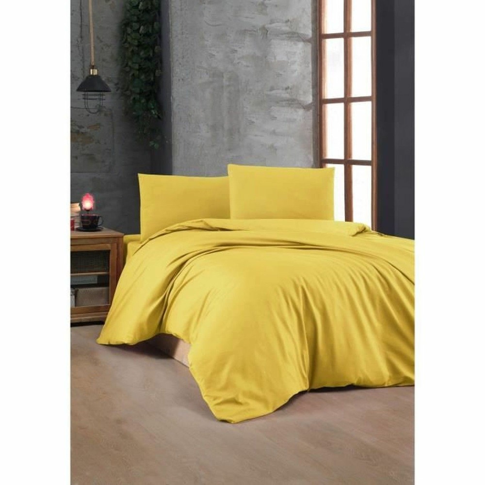 Parure de lit - housse de couette 220 x 240 + 2 taies d'oreiller 60 x 60 coton renforcé - jaune