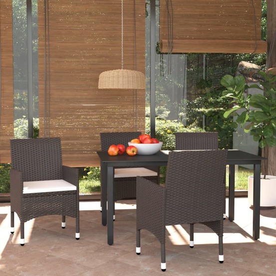 Ensemble à manger de jardin et coussins 5 pcs poly rotin marron