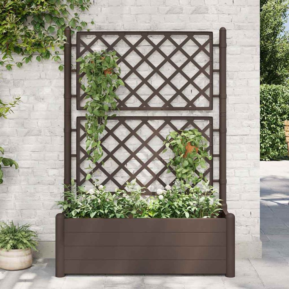Grande jardinière 90l avec treillis brise-vue pour balcon terrasse jardin moka