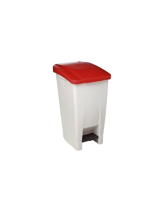 Poubelle mobile a pedale plastique 60 l blanc couvercle rouge