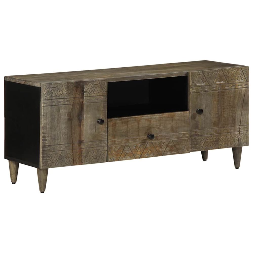 Meuble tv gris clair 105x33,5x46 cm bois massif de manguier
