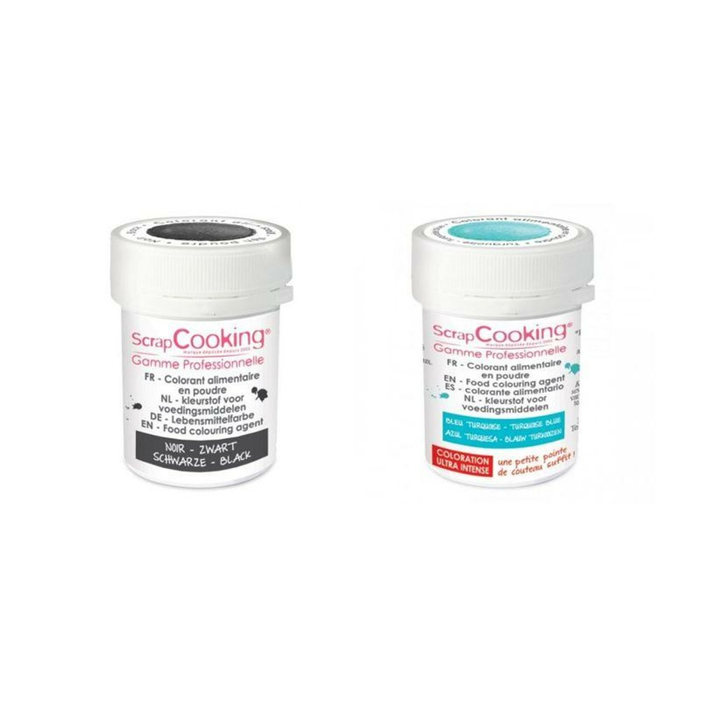 2 colorants alimentaires en poudre - turquoise-noir