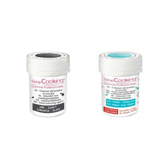 2 colorants alimentaires en poudre - turquoise-noir