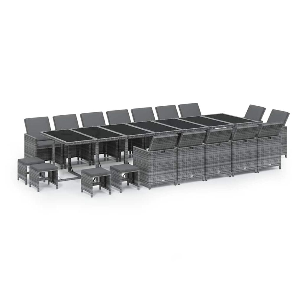 Ensemble à manger de jardin coussins 19 pcs résine tressée gris