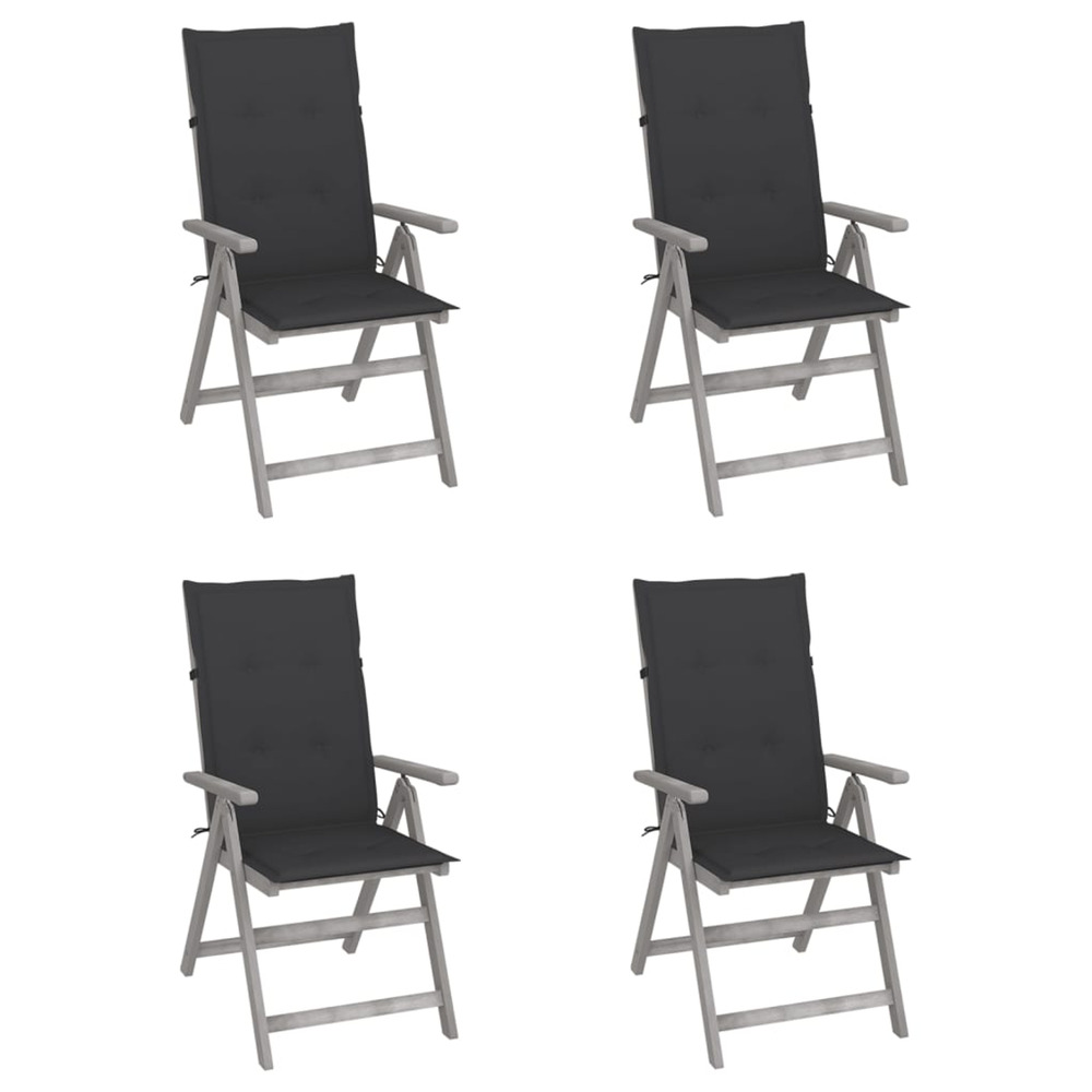 Chaises inclinables de jardin lot de 4 et coussins bois acacia