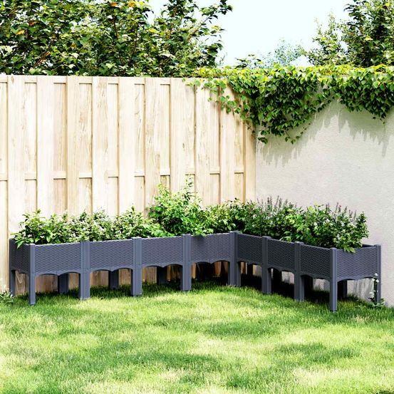 Potager surélevé xxl pp aspect rotin pour grand jardin 200x160x42 cm bleu gris