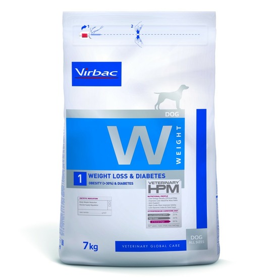Croquettes chien veterinary hpm dog w1 weight loss & diabete - virbac 12 kg