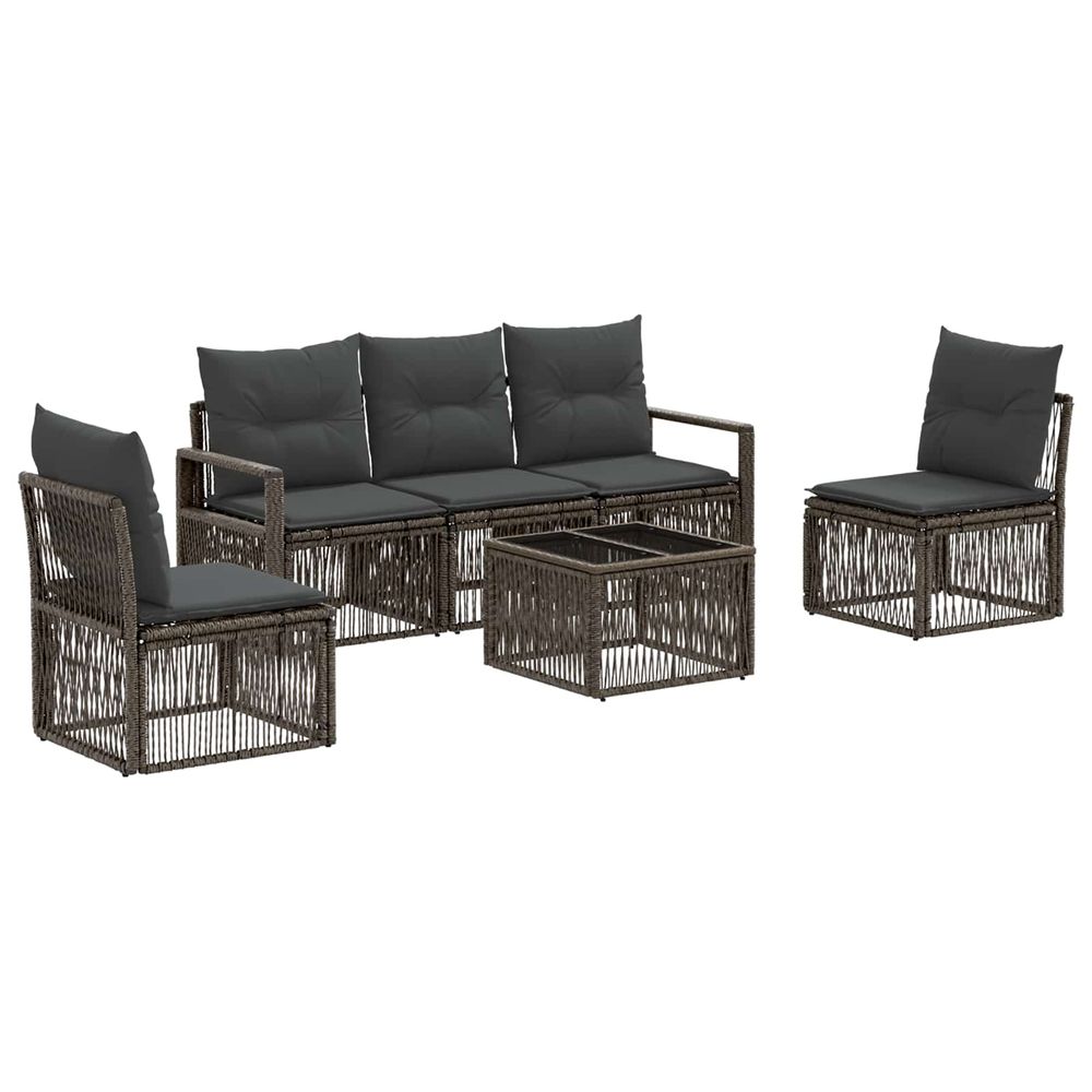 Ensemble de canapé de jardin 6 pc gris polyrotin