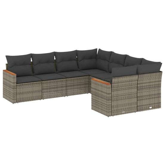 Salon de jardin 8 pcs avec coussins gris résine tressée