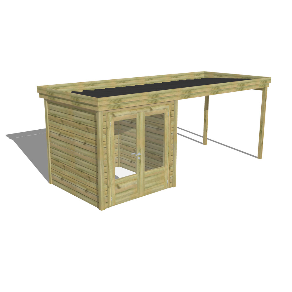 Abri de jardin bois pin traité autoclave 27mm - 5,64x2,14m / 12m2 - bac acier - abri français