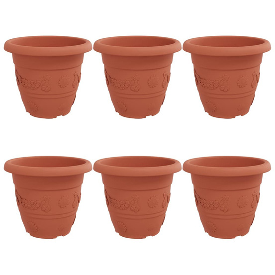 Pot à fleurs rond 6 pcs rouge brique ø 26 x 21,5 cm plastique