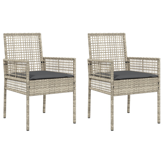 Chaises de jardin 2 pcs avec coussins gris clair en poly rattan