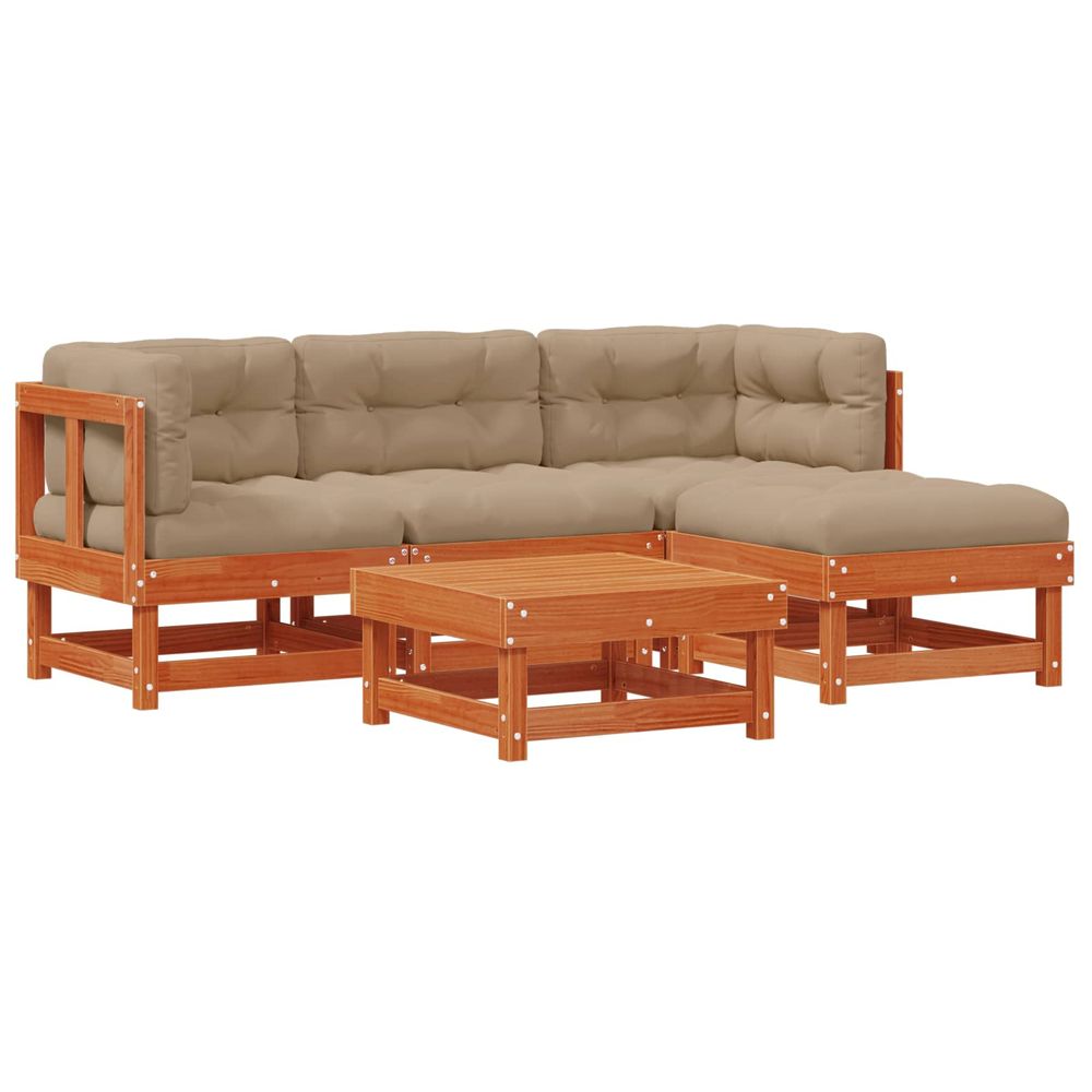Ensemble de salon de jardin 15 pc brun cire bois de pin massif