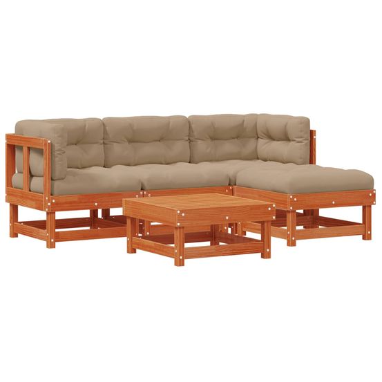 Ensemble de salon de jardin 15 pc brun cire bois de pin massif