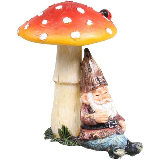 Mini nain de jardin en résine assis champignon