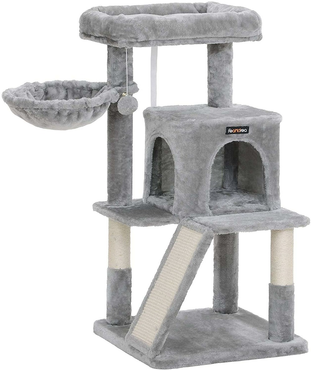 Arbre à chat niche colonne 96 cm gris clair