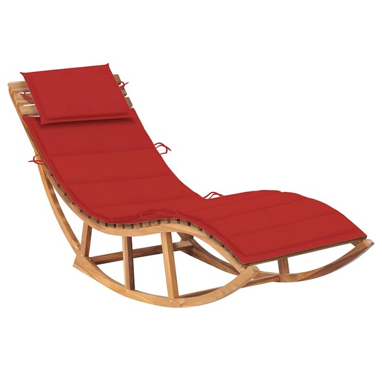 Chaise longue à bascule avec coussin bois de teck solide