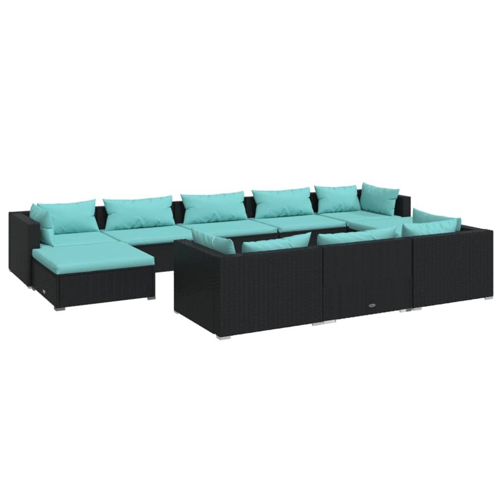 Salon de jardin 10 pcs avec coussins noir résine tressée
