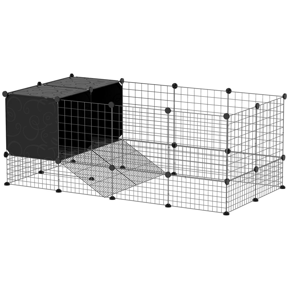 Enclos petits animaux acier rongeurs modulable niches 140x52cm noir