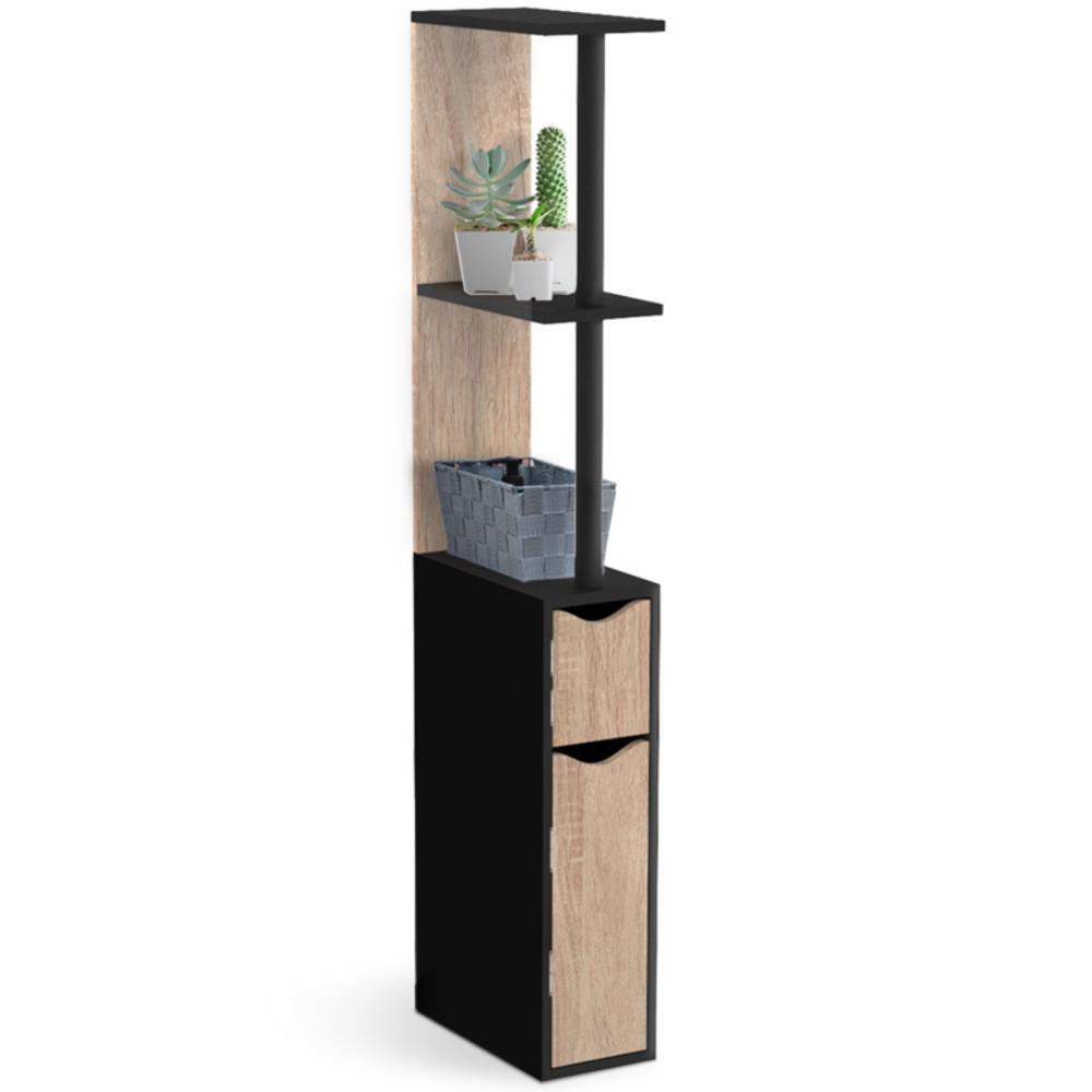 Idmarket meuble wc étagère willy bois 2 portes noir et hêtre