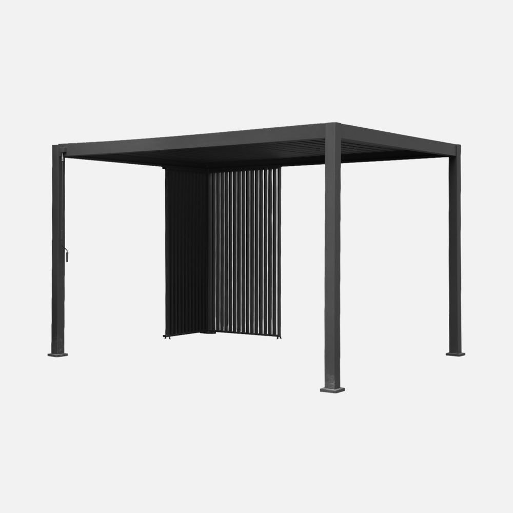 Pergola bioclimatique aluminium 4x3m + persiennes verticales 100cm et 130cm triomphe