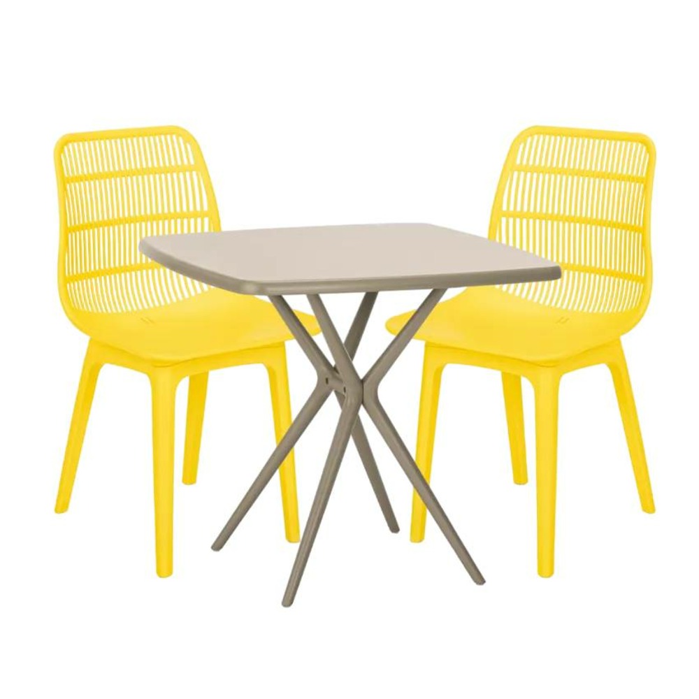 Ensemble 2 chaises en polypropylène et 1 table 70x70cm jardin rossy