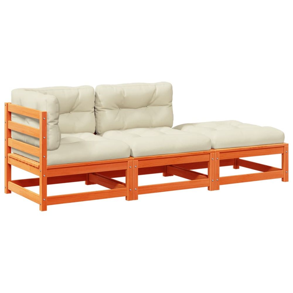 Salon de jardin 3 pcs avec coussins cire marron bois pin massif