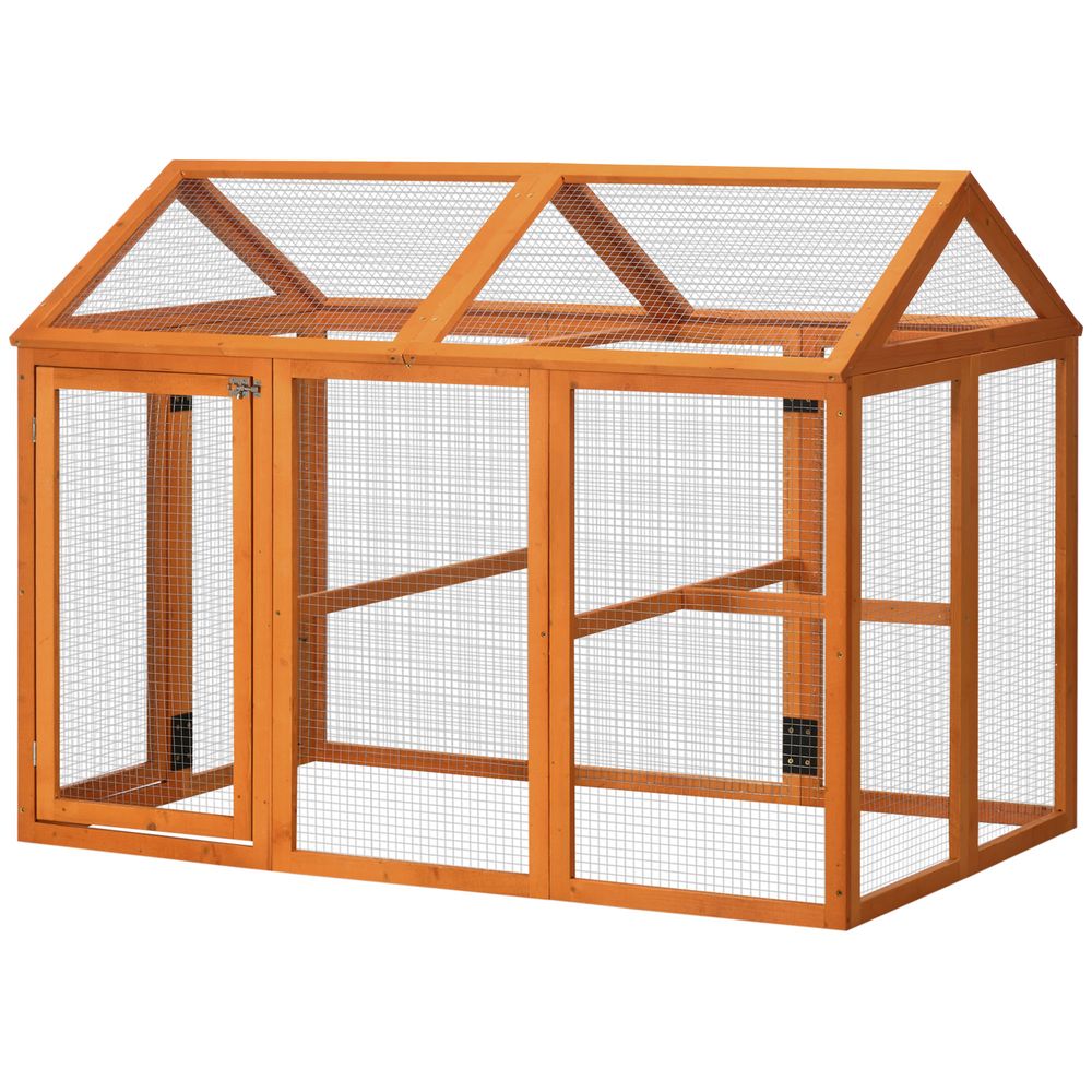 Enclos poulailler modulable bois sapin jardin volière spacieuse 140x88cm orange