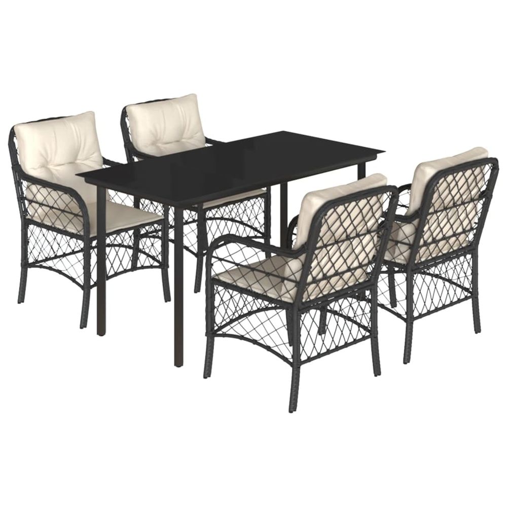 Ensemble à manger de jardin coussins 5pcs noir résine tressée
